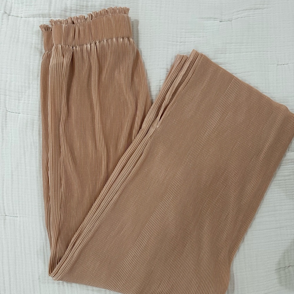Petal + Pup Pleated Coral Ribbed Wide-Leg Pants